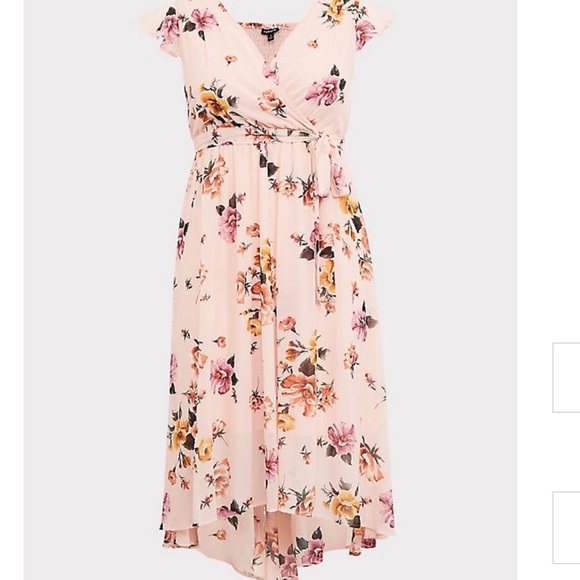 BLUSH PINK FLORAL CHIFFON HI-LO DRESS - Picture 5 of 6